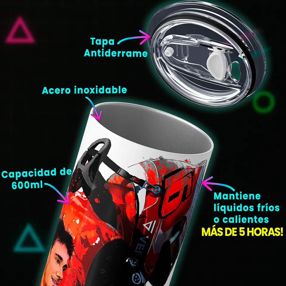 Vaso térmico 600ml - Diseño Charles Leclerc Red Splash Signature 4