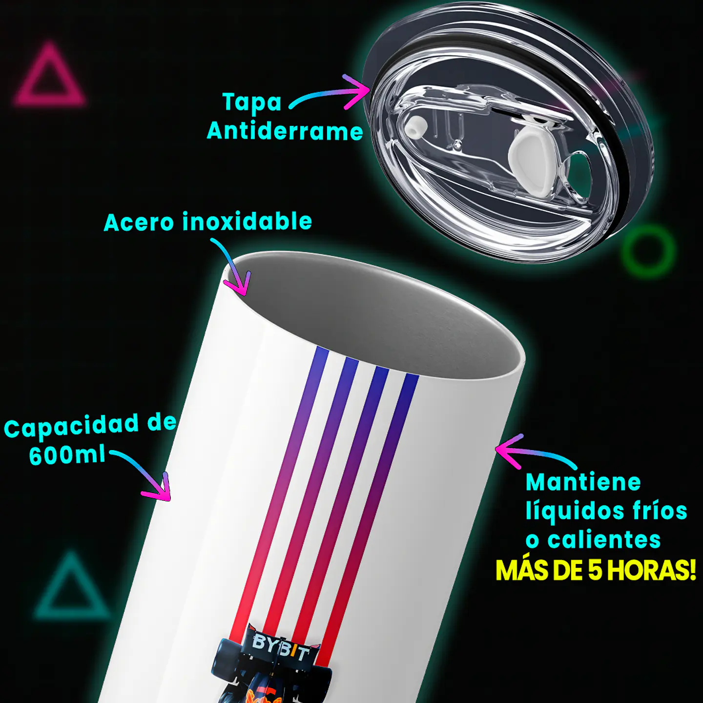 Vaso térmico 600ml - Diseño Max Verstappen 1 Oracle Red Bull 3