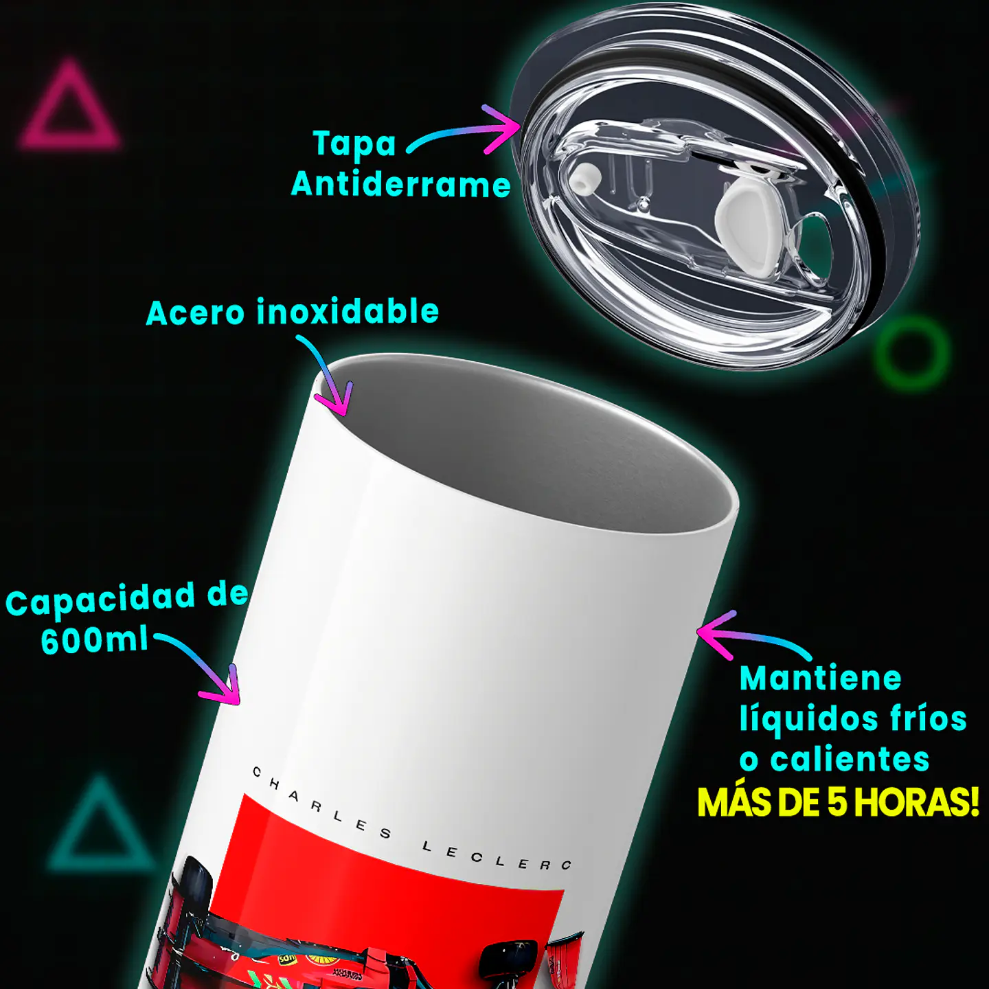 Vaso térmico 600ml - Diseño Leclerc Ferrari Red Square 3
