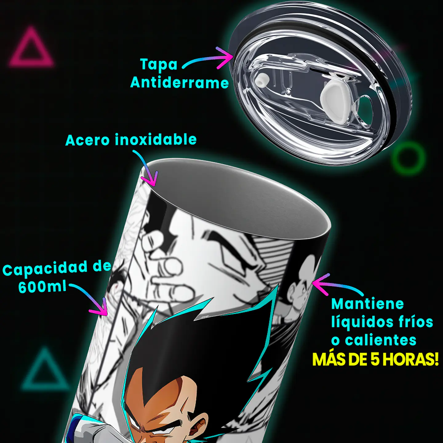 Vaso térmico 600ml - Diseño Vegeta Saiyajin 2 3