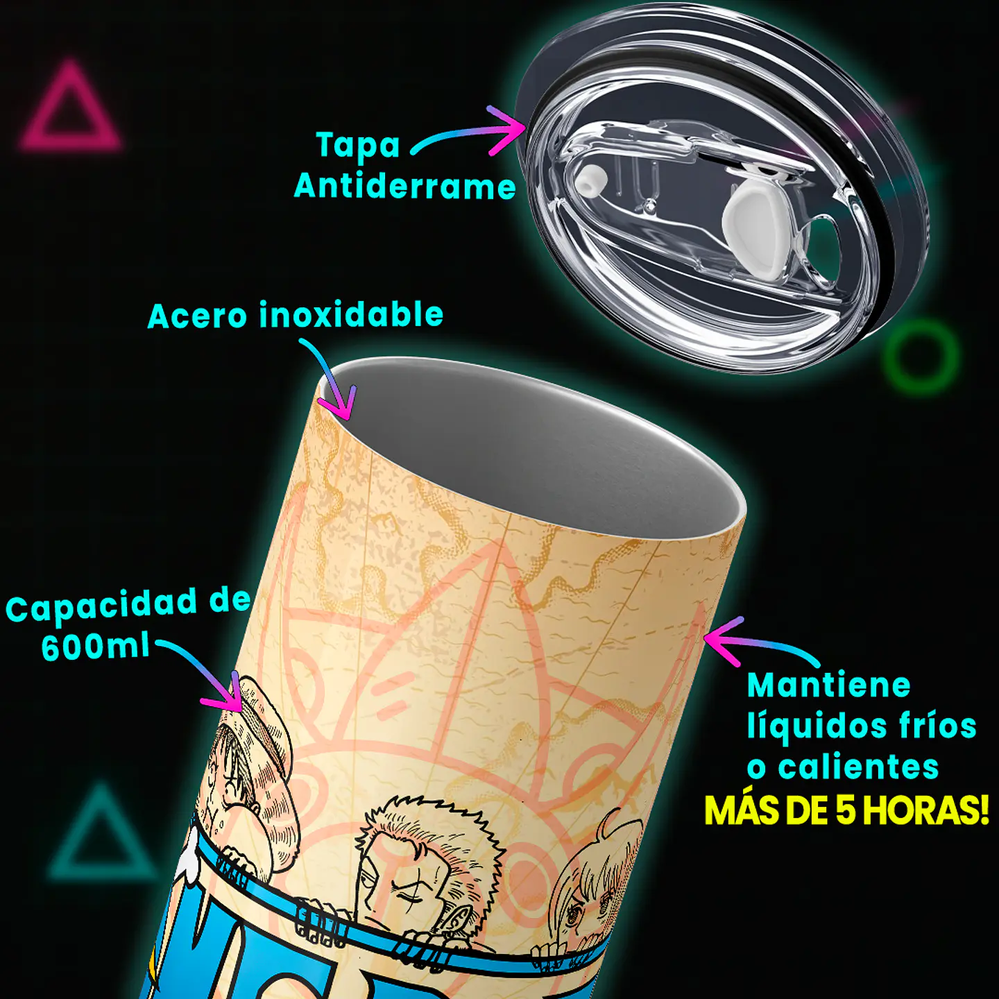 Vaso térmico 600ml - Diseño One Piece Vintage Map 4