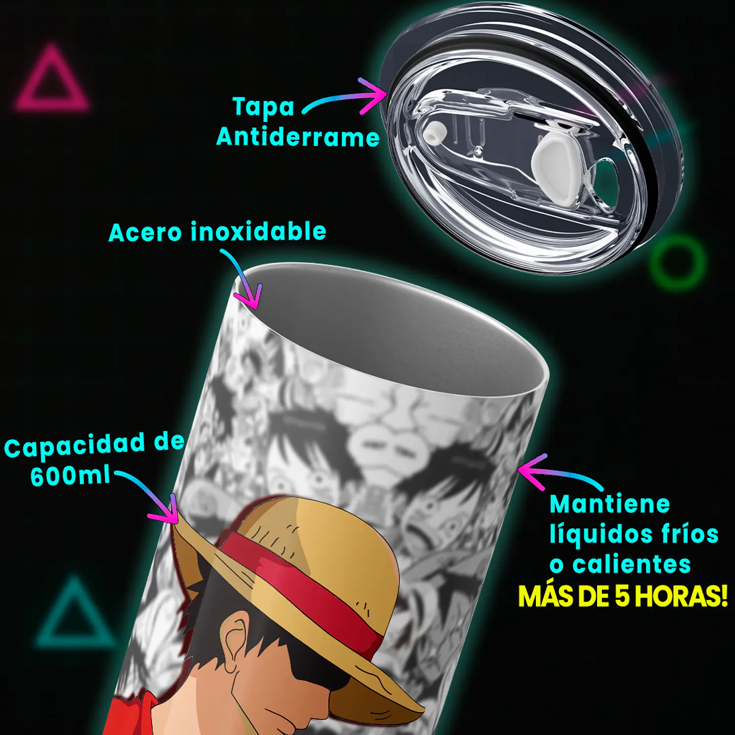 Vaso térmico 600ml - Diseño Luffy Captain Determination 4