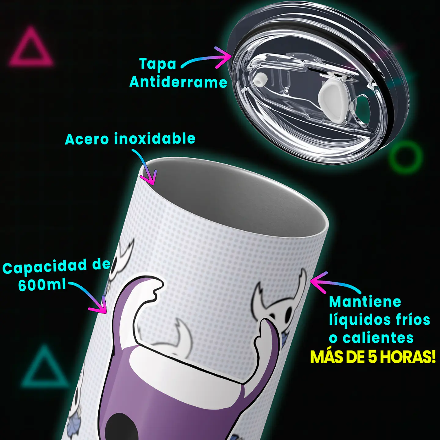 Vaso térmico 600ml - Diseño Hollow Knight Minimal Pattern 3