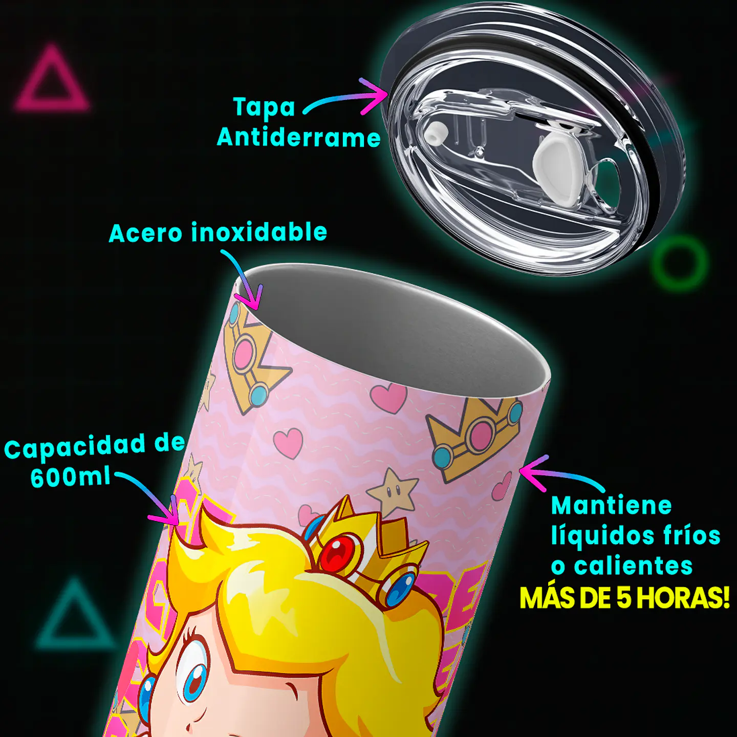 Vaso térmico 600ml - Diseño Princess Peach Pink Pattern 4