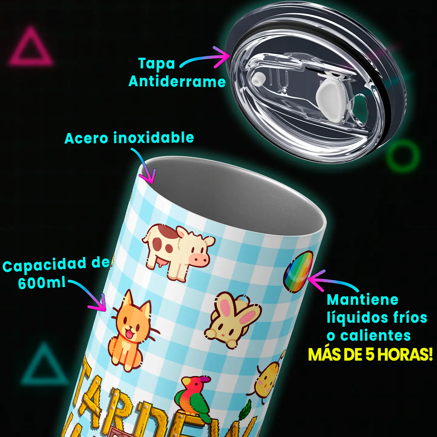 Vaso térmico 600ml - Diseño Stardew Valley Farm Life Gingham 4