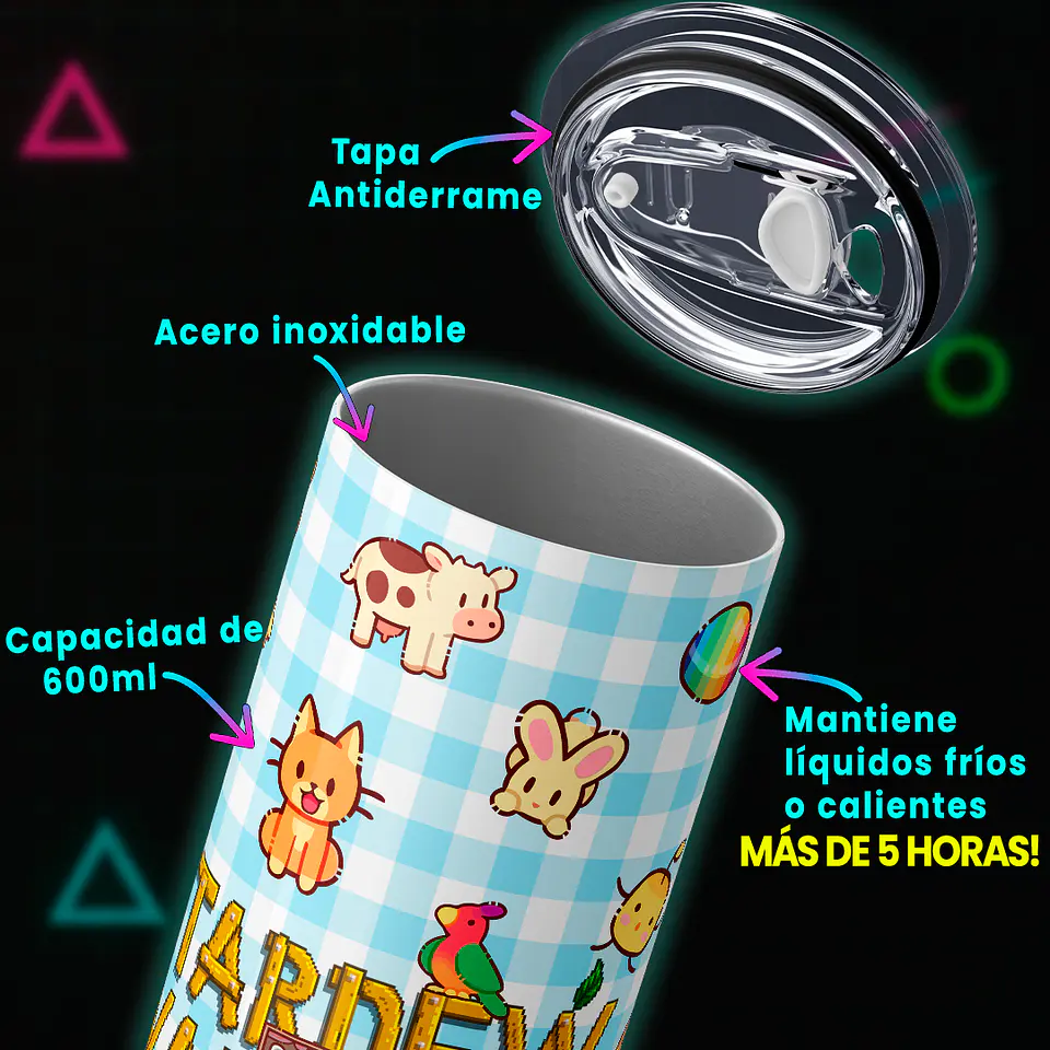 Vaso térmico 600ml - Diseño Stardew Valley Farm Life Gingham 4