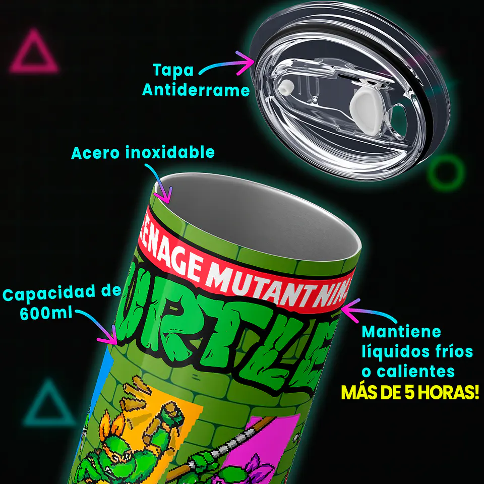 Vaso térmico 600ml - Diseño TMNT Retro Pixel Sewer 4