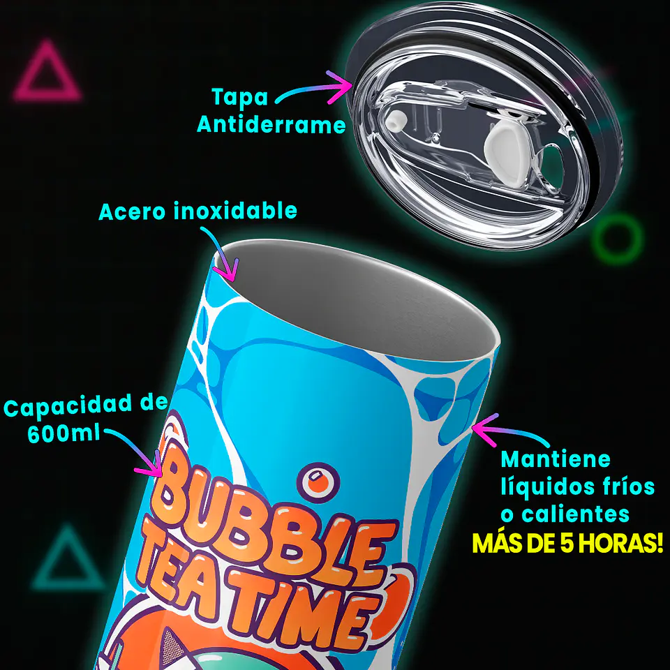 Vaso térmico 600ml - Diseño Squirtle Squad Bubble Tea 3
