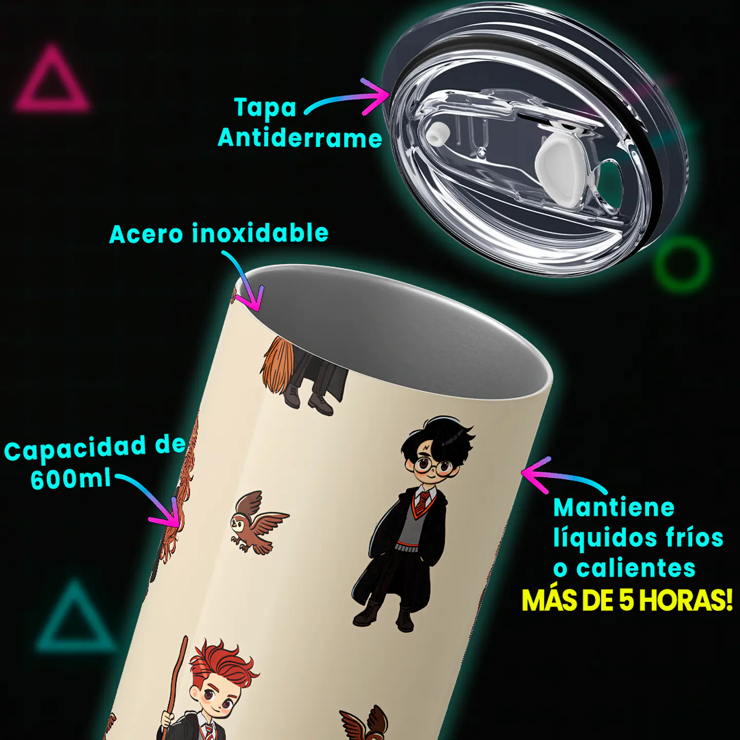 Vaso térmico 600ml - Diseño Harry Potter Chibi Golden Trio 3