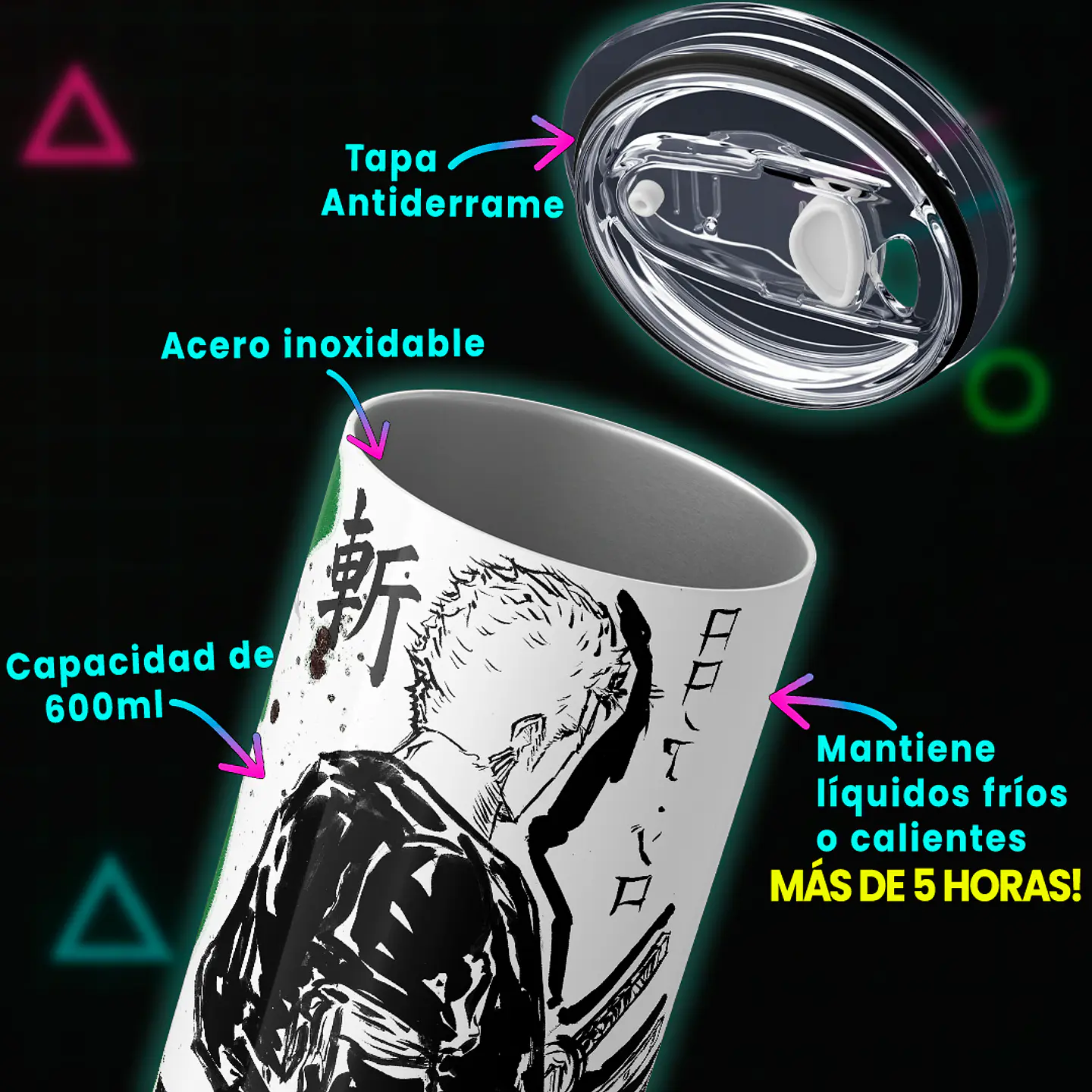 Vaso térmico 600ml - Diseño Zoro Ink Slash 4