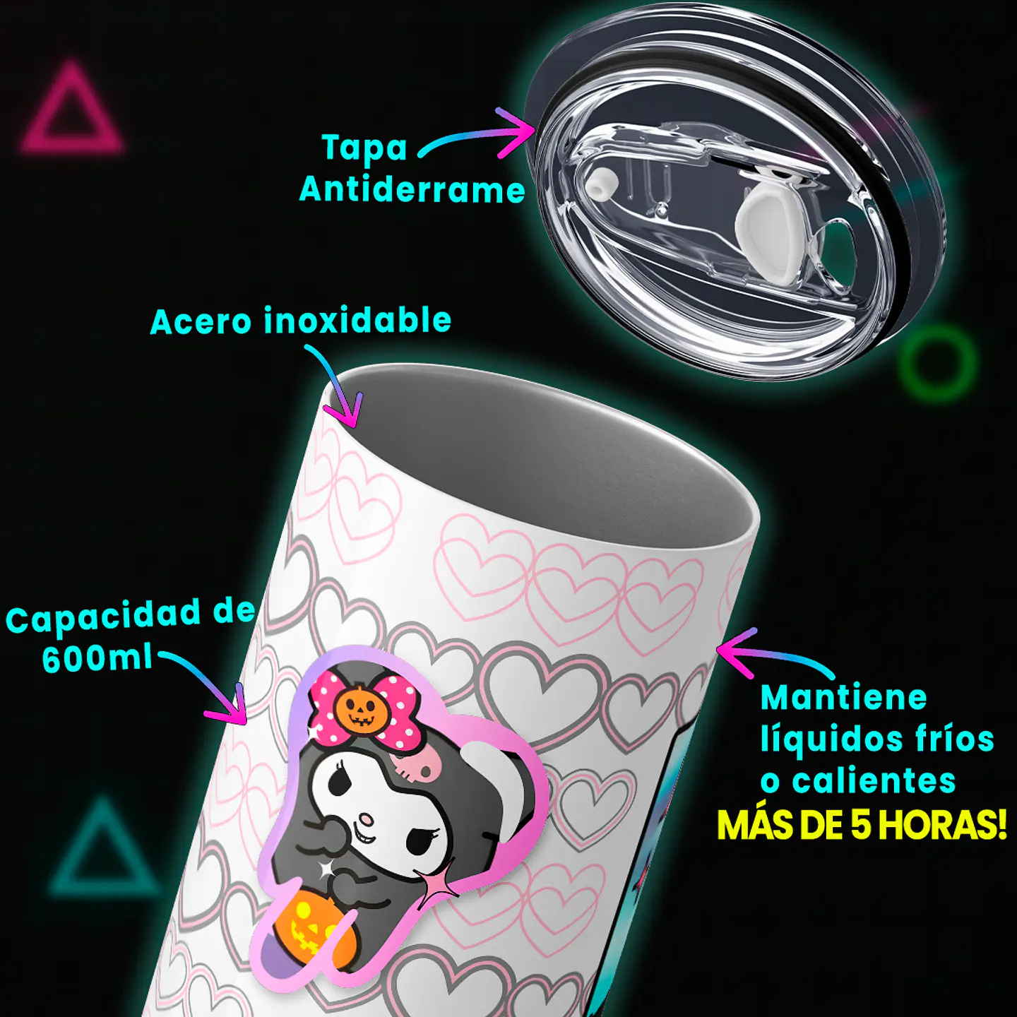 Vaso térmico 600ml - Diseño Kuromi Soft Heart 3