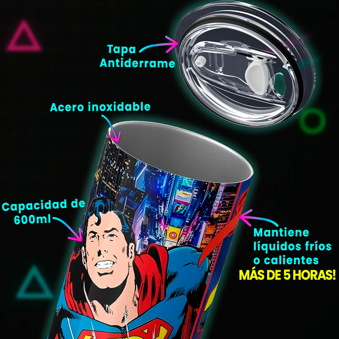 Vaso térmico 600ml - Diseño Superman Metropolis Pop 4