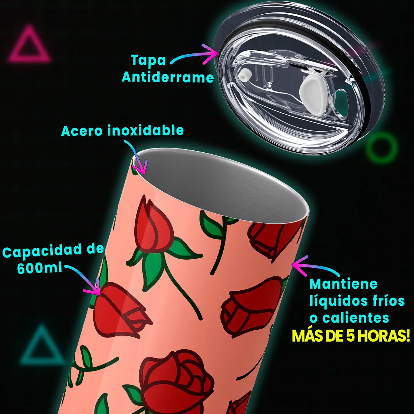 Vaso térmico 600ml - Diseño Eternal Rose Pattern 3