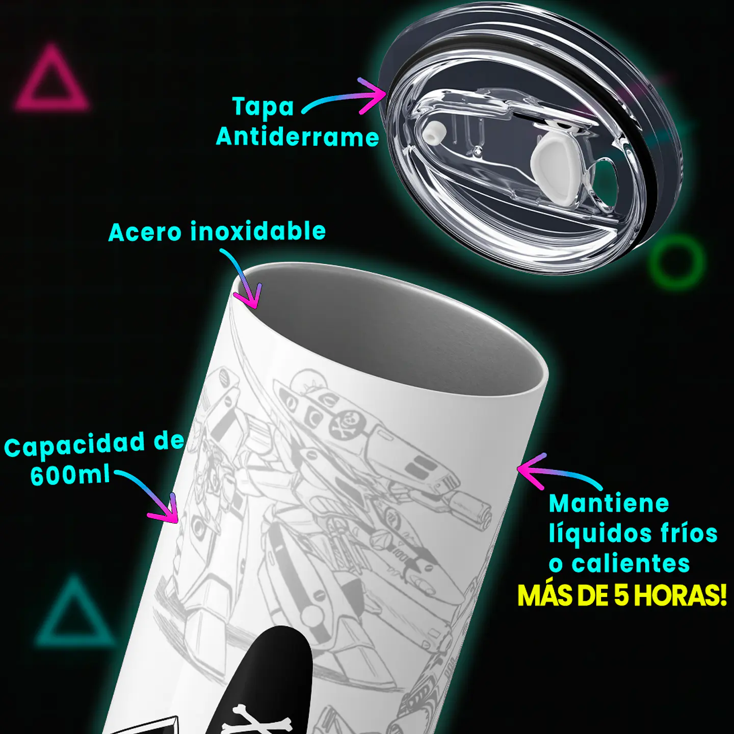 Vaso térmico 600ml - Diseño Macross Skull Squadron Elite 3