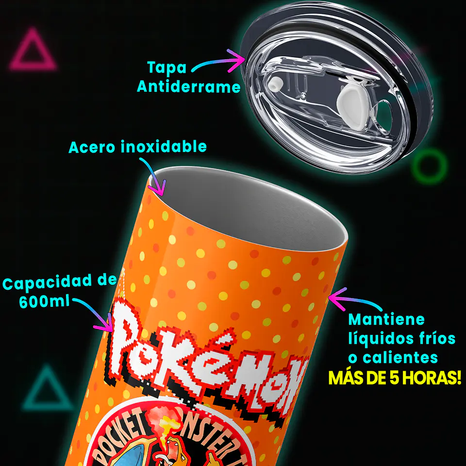 Vaso térmico 600ml - Diseño Charizard Retro Pixel Dot 3