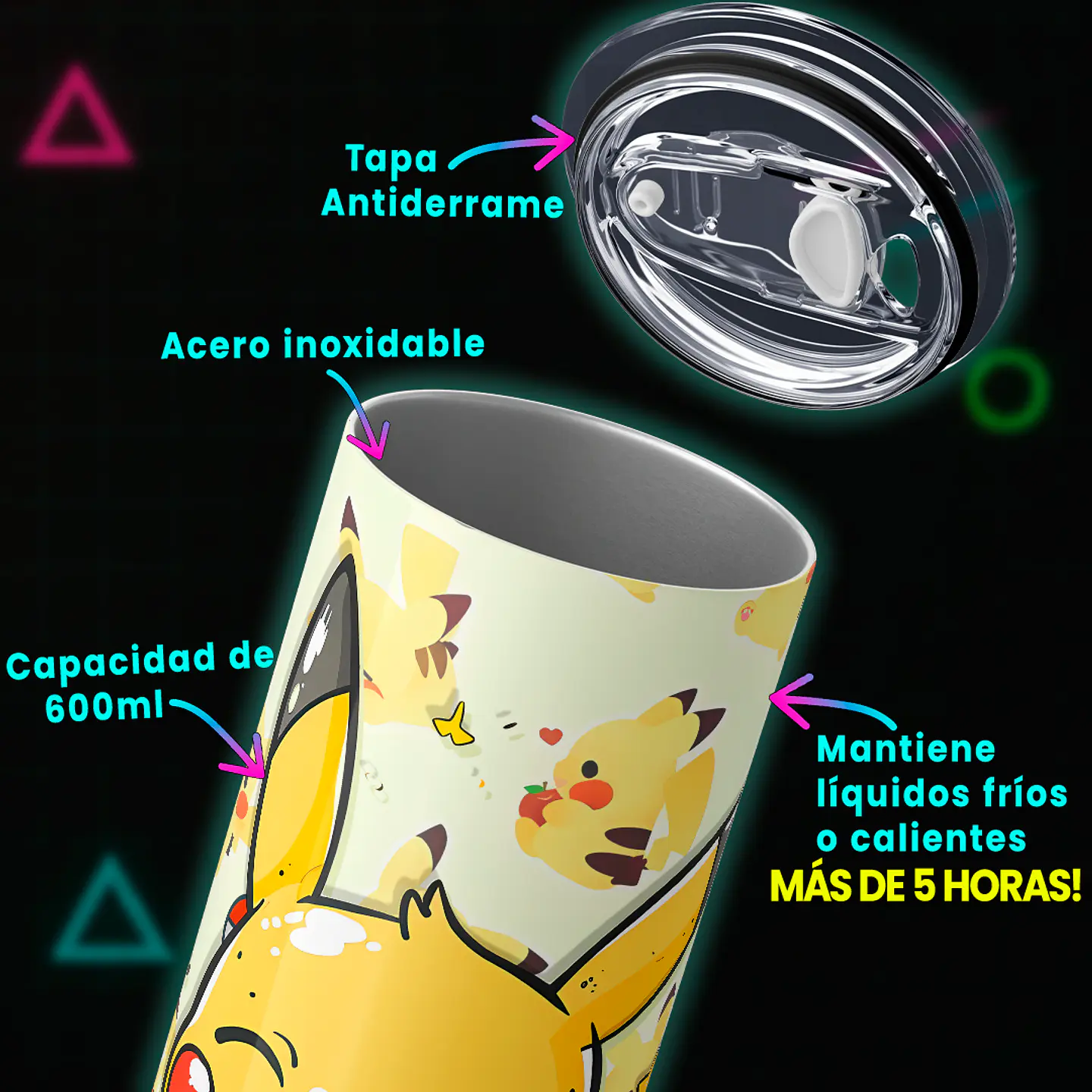 Vaso térmico 600ml - Diseño Pikachu Happy Pattern Edition 4