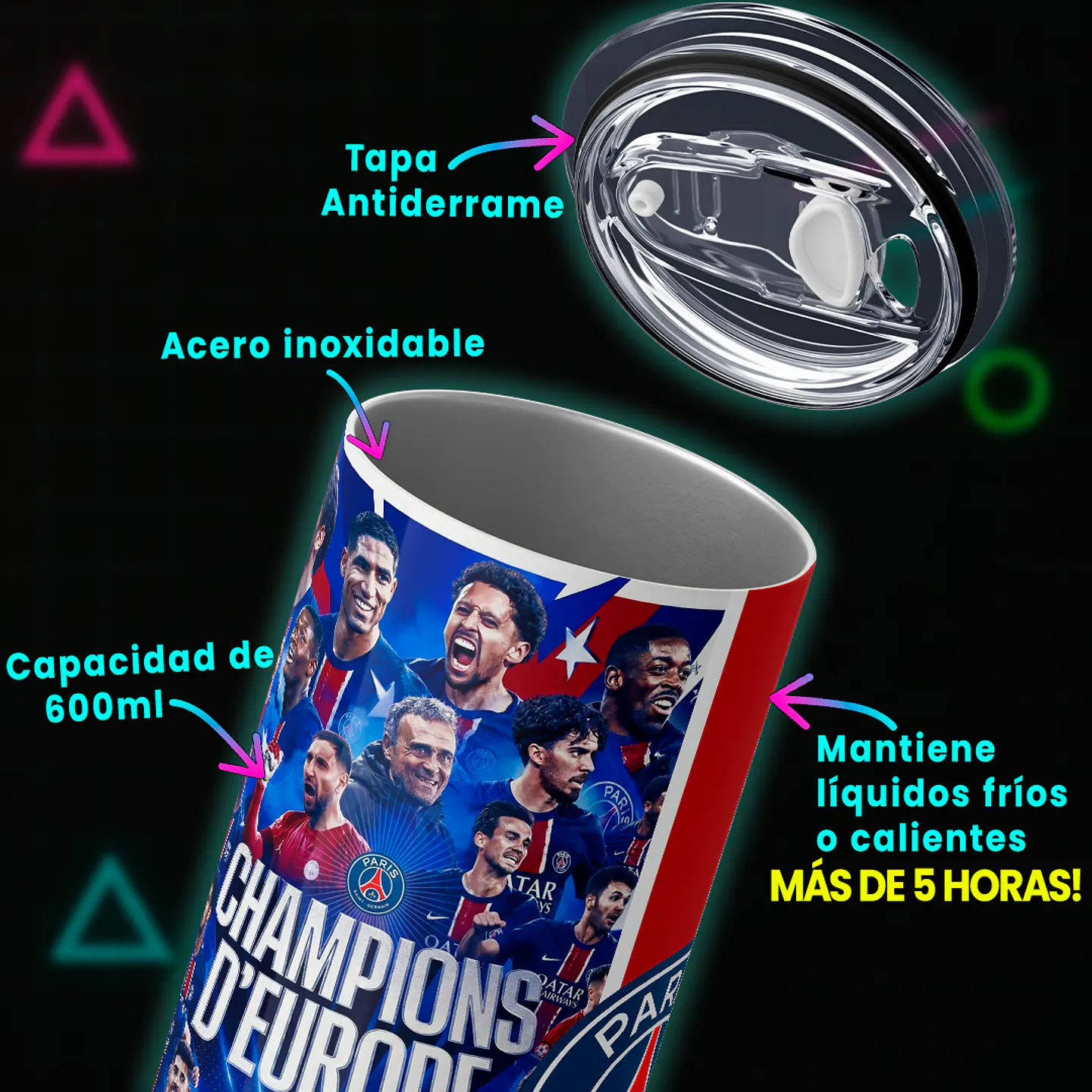 Vaso térmico 600ml - Diseño PSG Champions d'Europe Special Edition 4