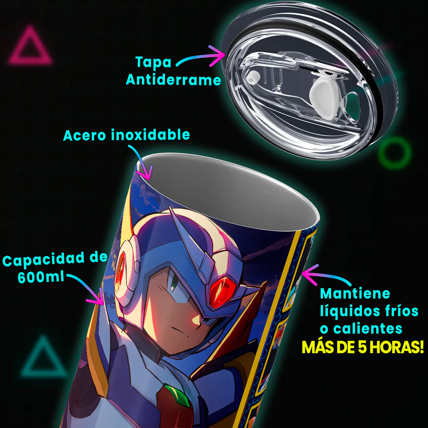 Vaso térmico 600ml - Diseño Mega Man X Fourth Armor Tech 4