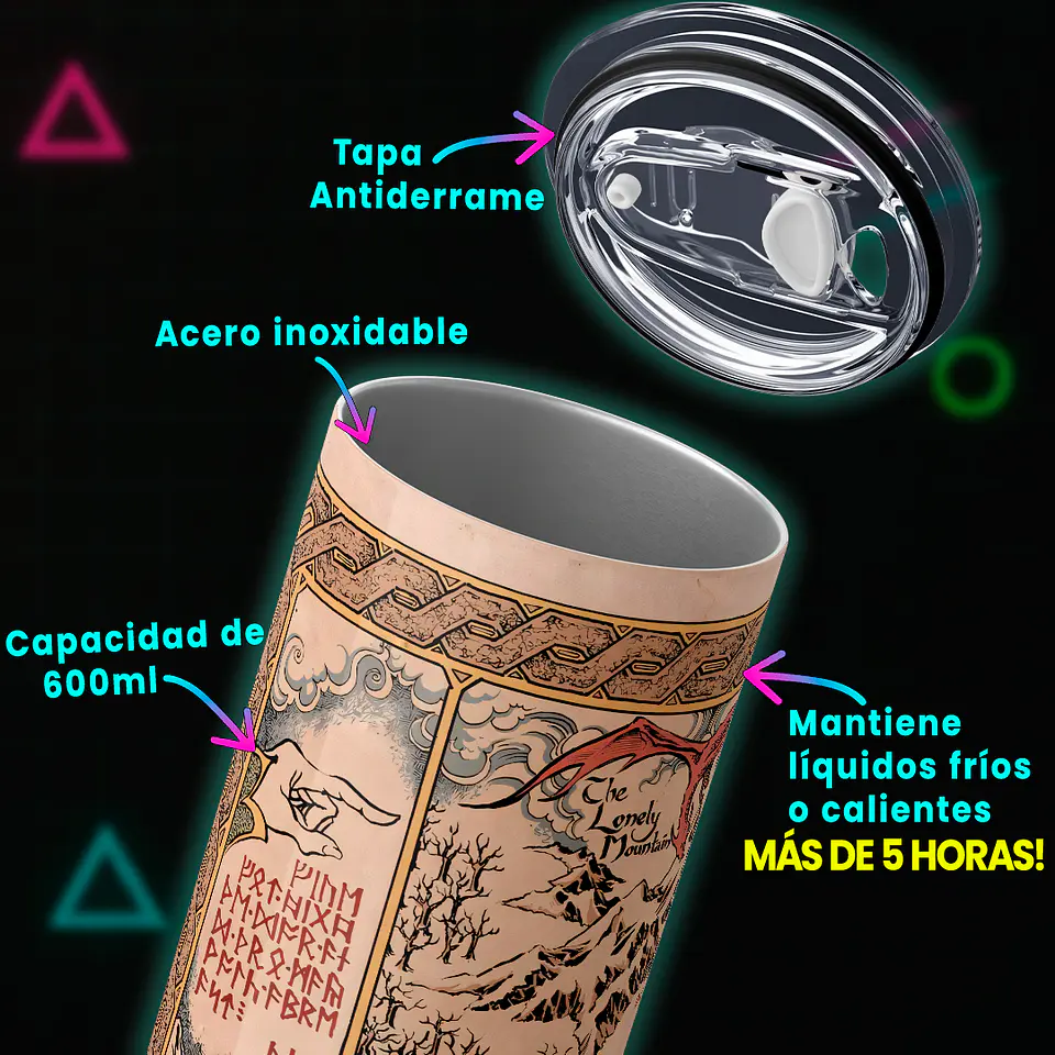 Vaso térmico 600ml - Diseño Middle-earth Thror's Map 4