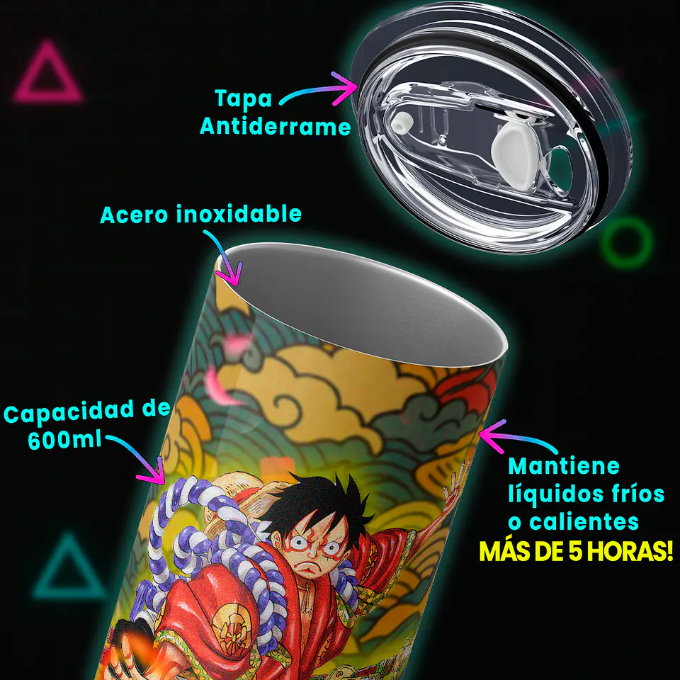 Vaso térmico 600ml - Diseño Luffy Samurai Wano Style 3
