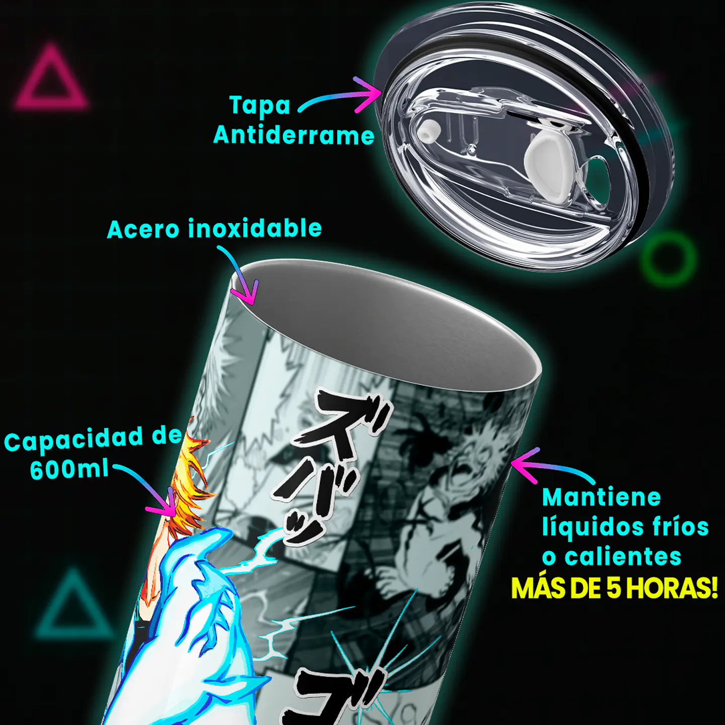 Vaso térmico 600ml - Diseño Luck Voltia Lightning Manga 4