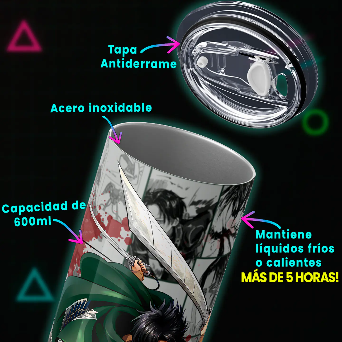 Vaso térmico 600ml - Diseño Levi Ackerman Blood & Steel 4