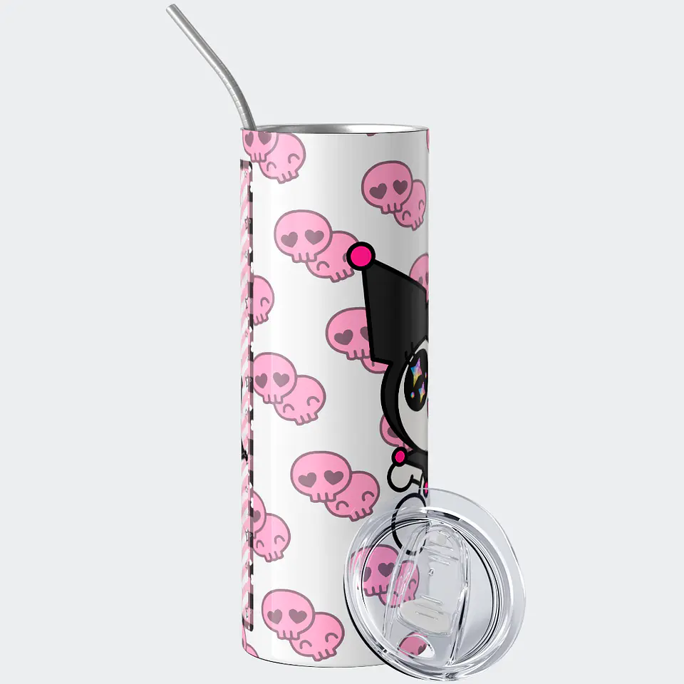 Vaso térmico 600ml - Diseño Kuromi Pink Starry Skulls 2