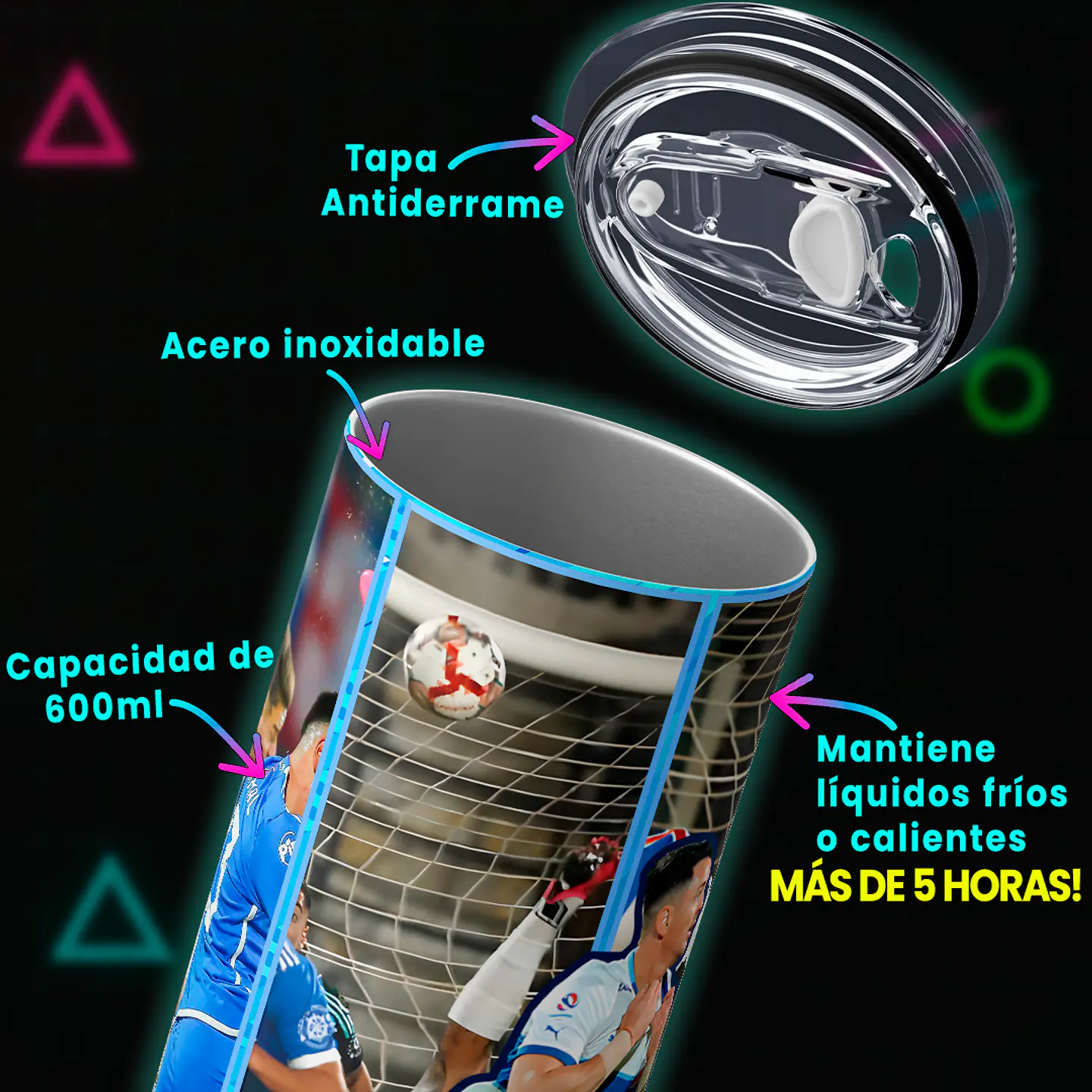 Vaso térmico 600ml - Diseño UC Gol del Silencio Icónico 4
