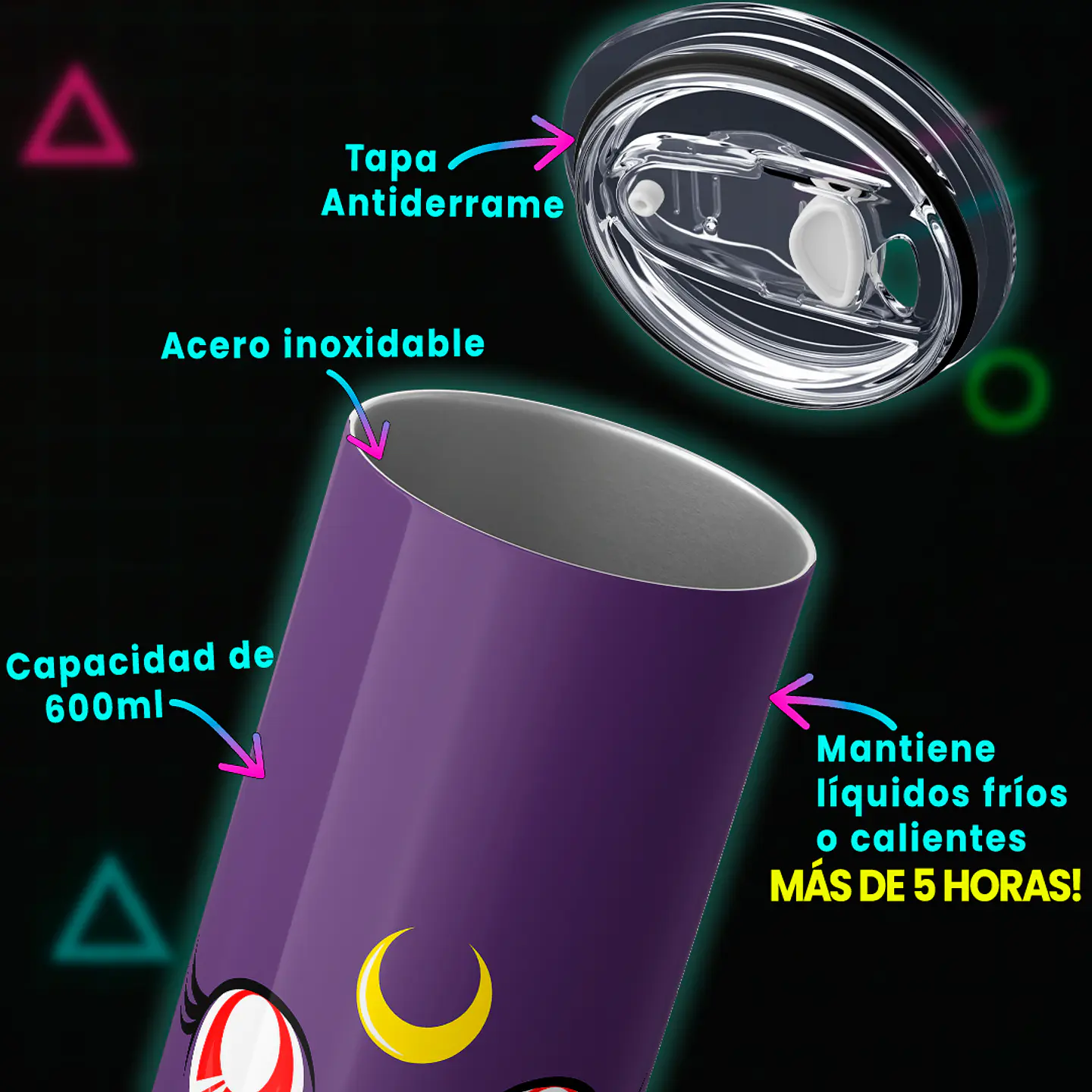 Vaso térmico 600ml - Diseño Sailor Moon Luna Face 3