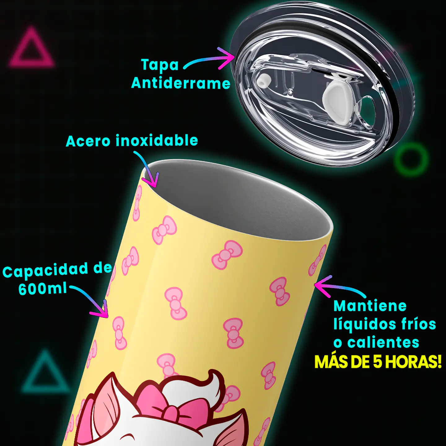 Vaso térmico 600ml - Diseño Marie Pink Bows 3
