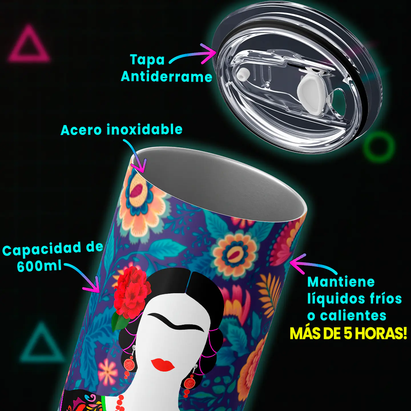 Vaso térmico 600ml - Diseño Frida Floral Heritage 4