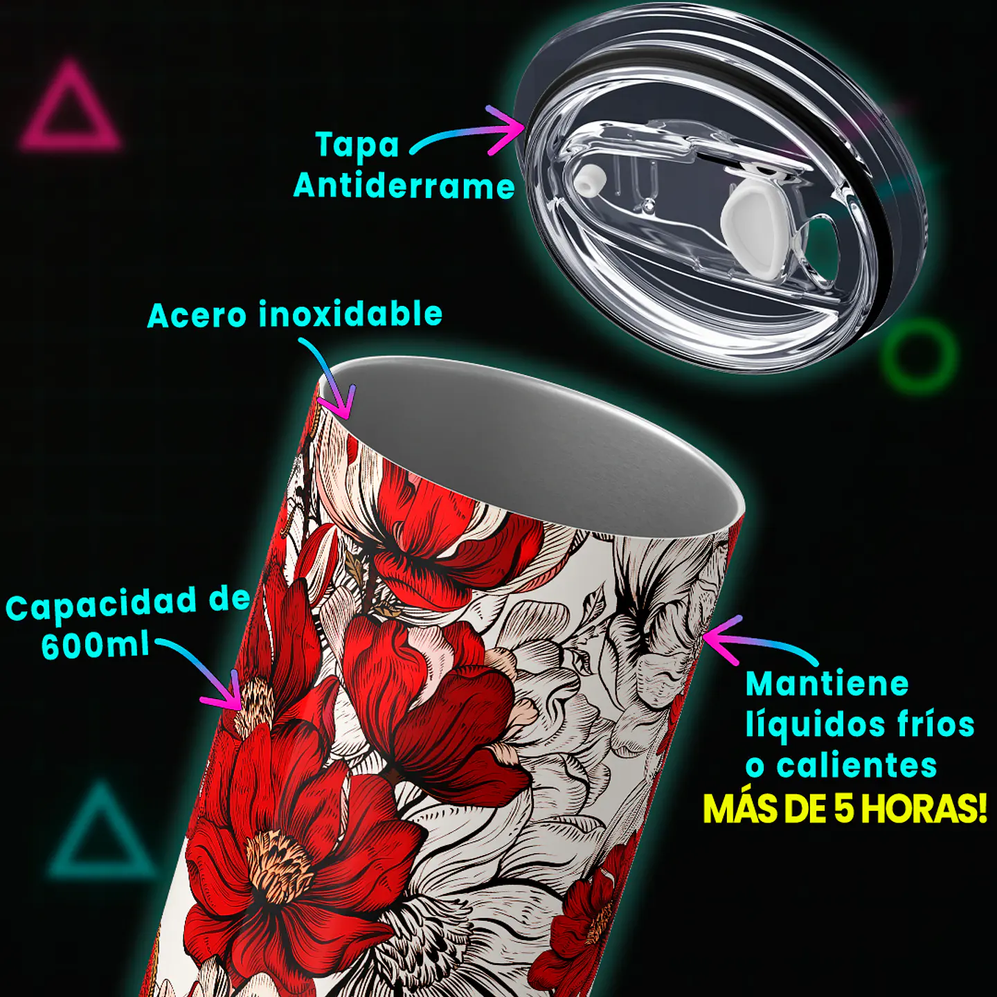 Vaso térmico 600ml - Diseño Crimson Bloom Illustration 3