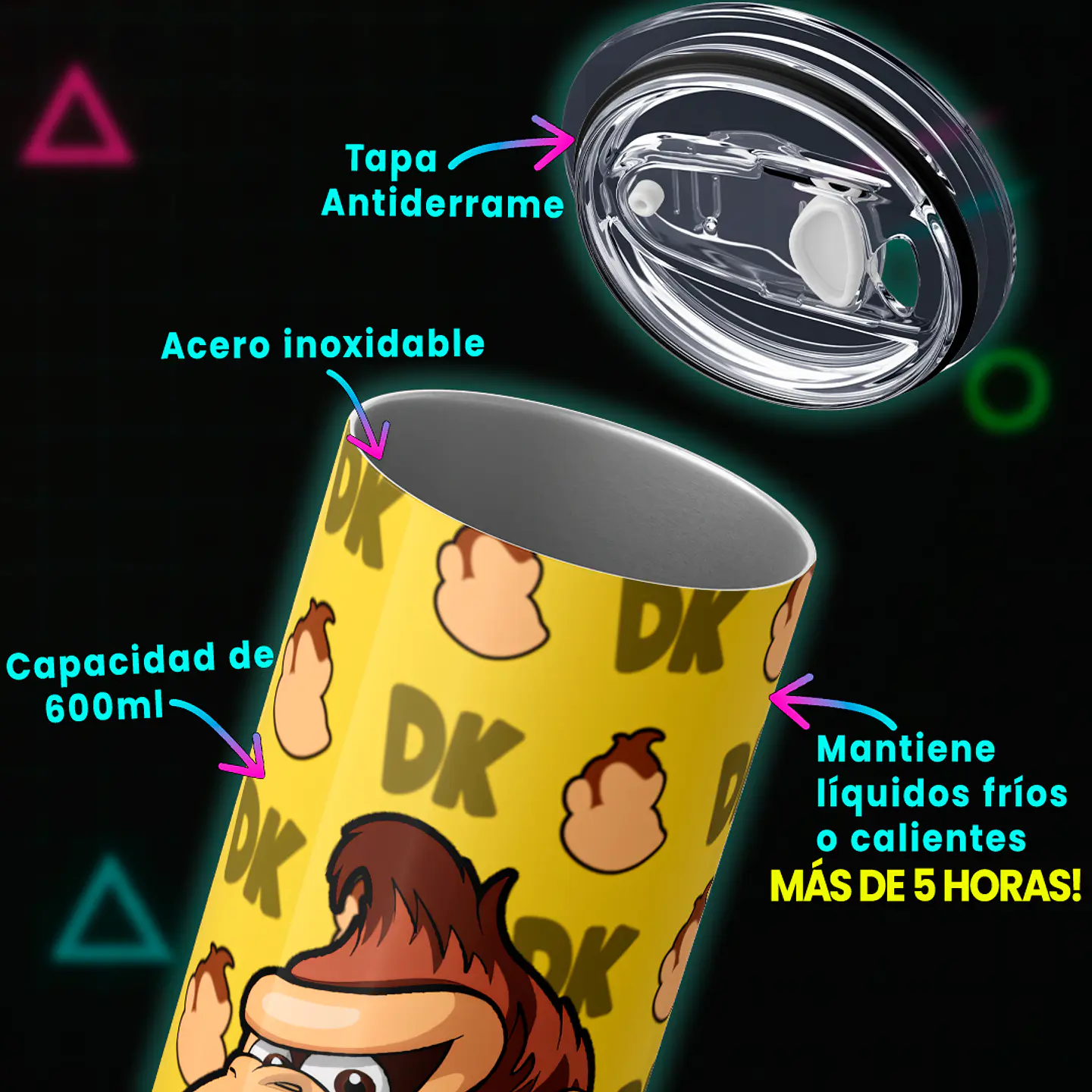 Vaso térmico 600ml - Diseño Donkey Kong Classic Tie 3