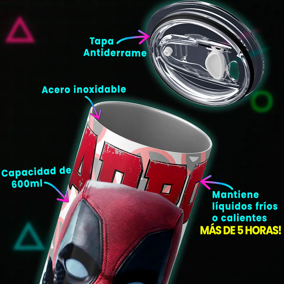 Vaso térmico 600ml - Diseño Deadpool Logo Pattern 4