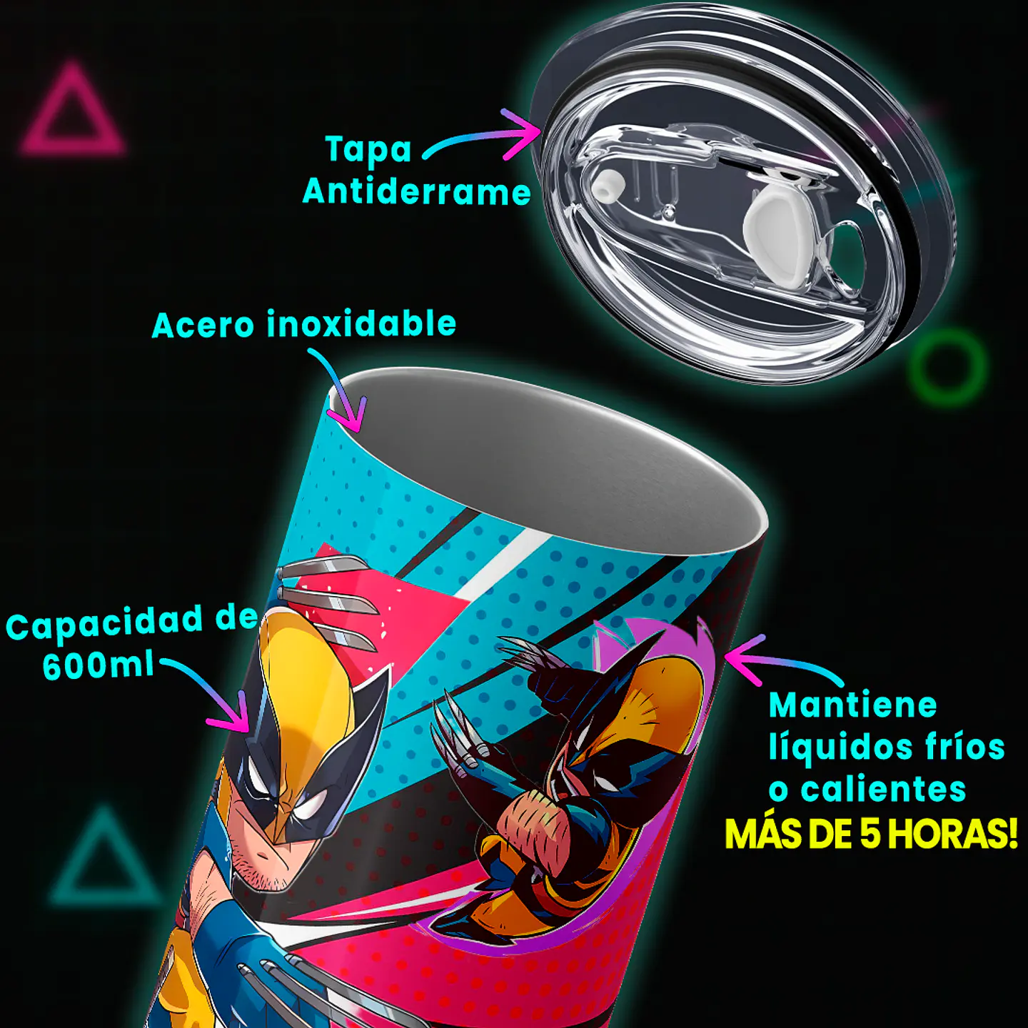 Vaso térmico 600ml - Diseño Deadpool & Wolverine Chibi Chaos 4