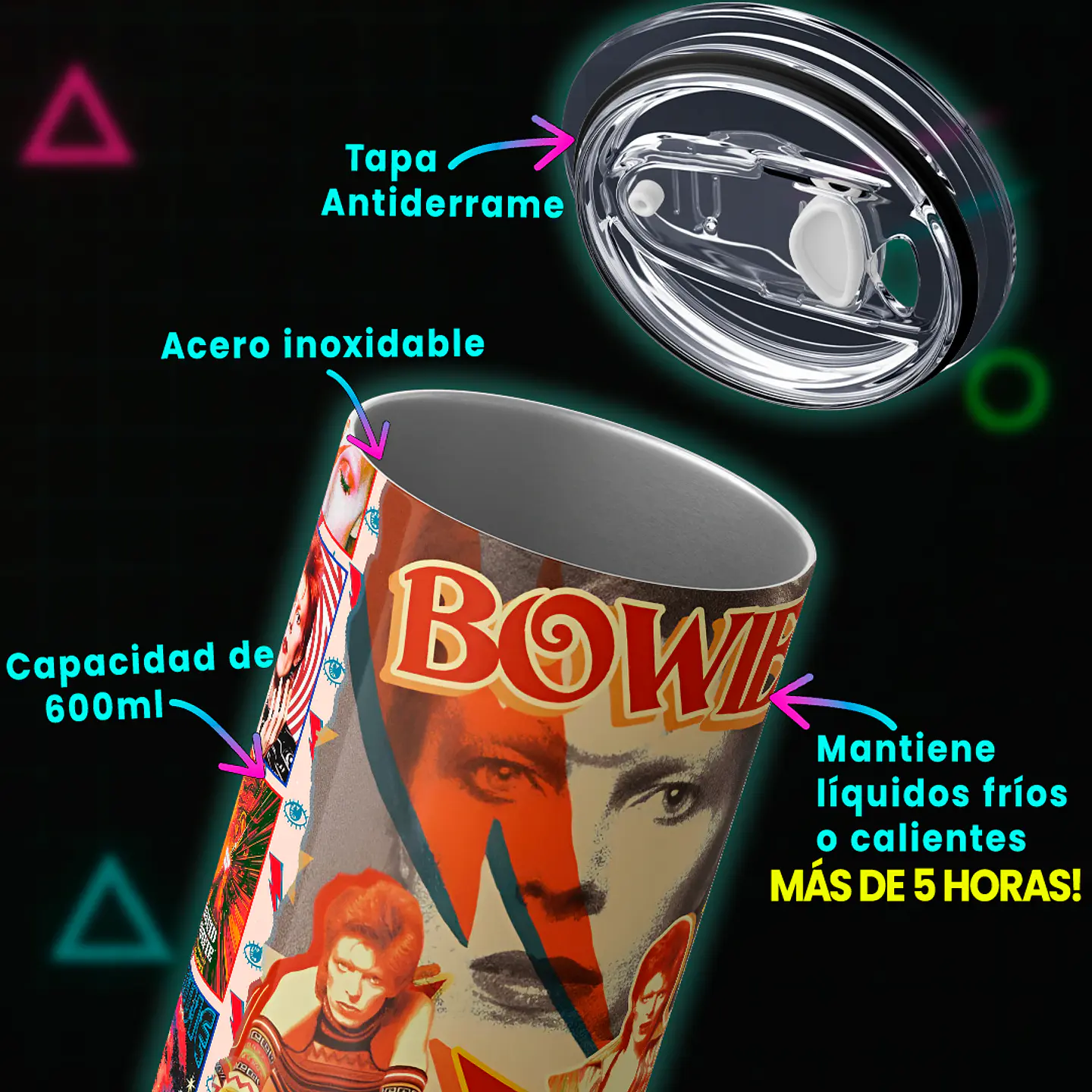 Vaso térmico 600ml - Diseño David Bowie Starman Collage 4
