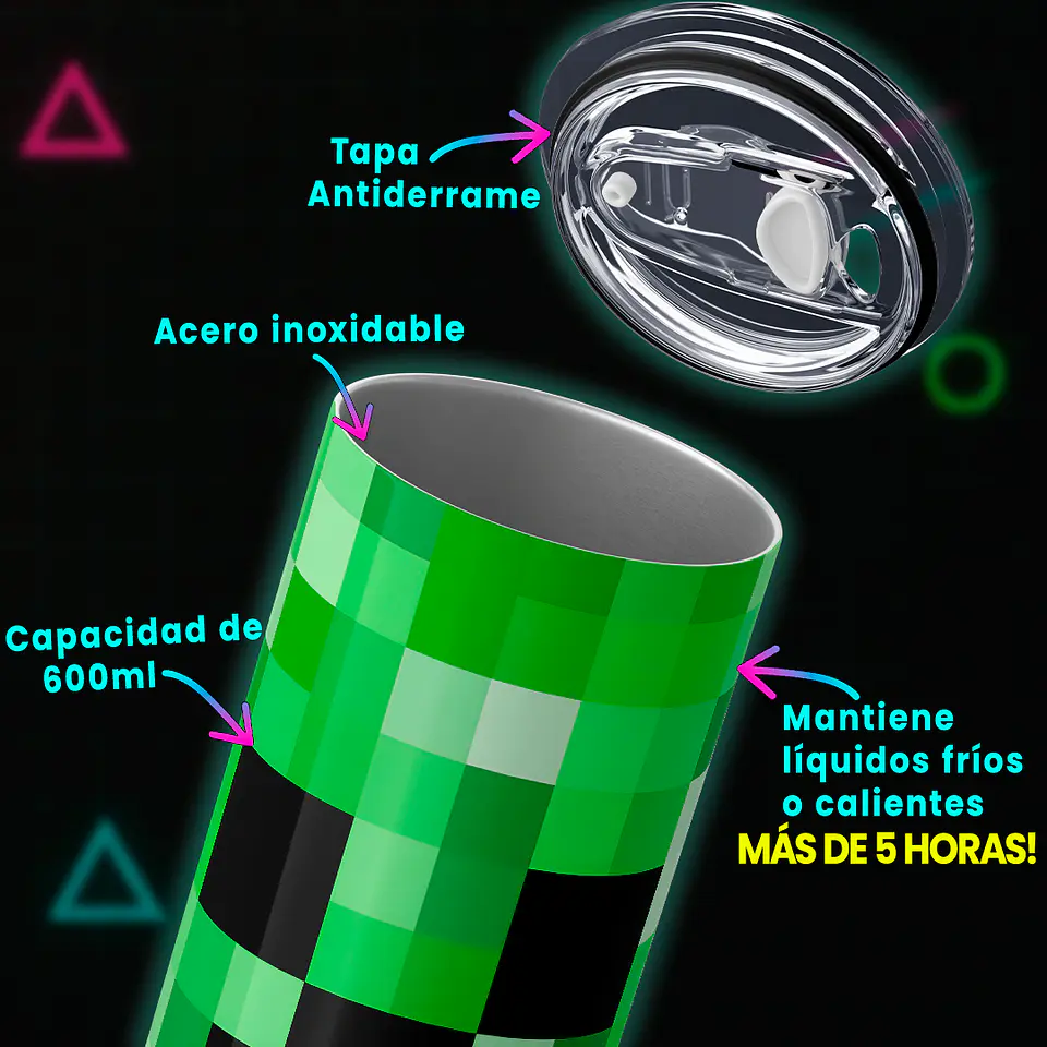 Vaso térmico 600ml - Diseño Creeper Pixel Face 3
