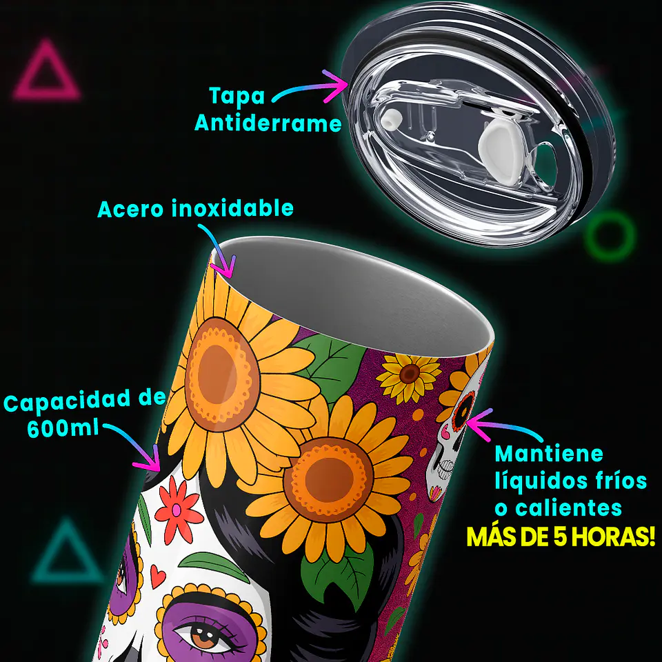 Vaso térmico 600ml - Diseño Catrina Sunflower Spirit 4