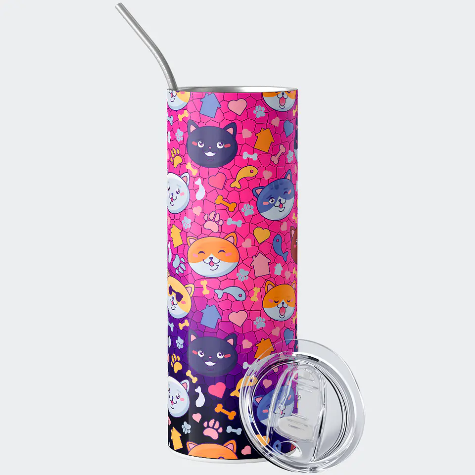 Vaso térmico 600ml - Diseño Kawaii Cats Pattern 2