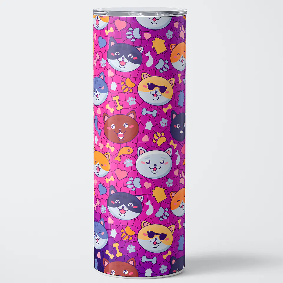 Vaso térmico 600ml - Diseño Kawaii Cats Pattern 1