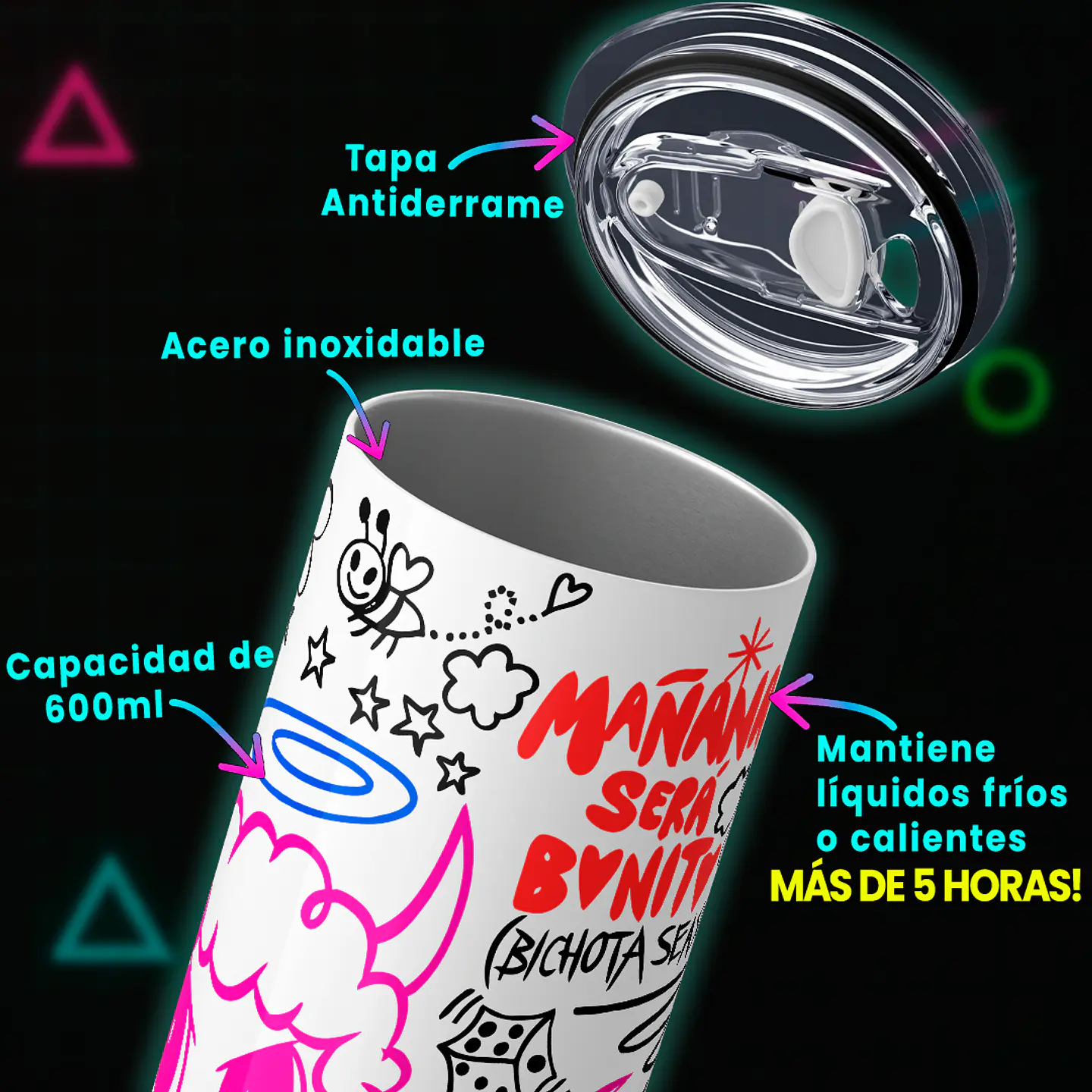 Vaso térmico 600ml - Diseño Bichota Season Doodle 4