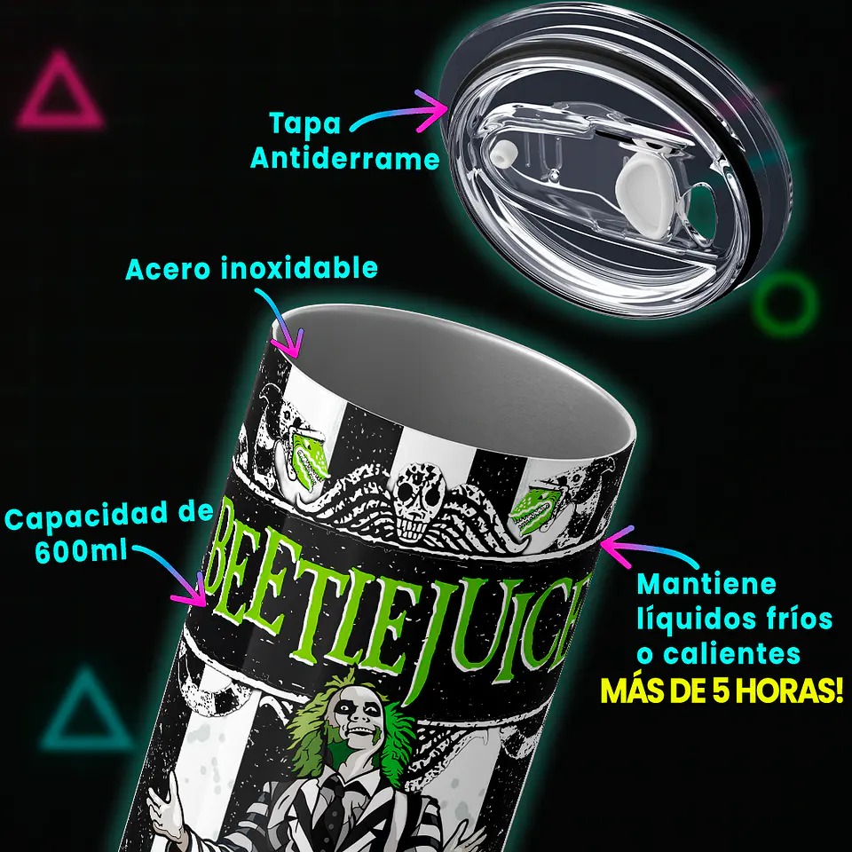Vaso térmico 600ml - Diseño Beetlejuice Ghostly Stripes 4