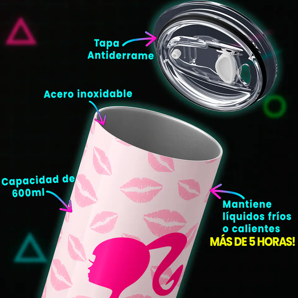 Vaso térmico 600ml - Diseño Barbie Pink Kisses 3