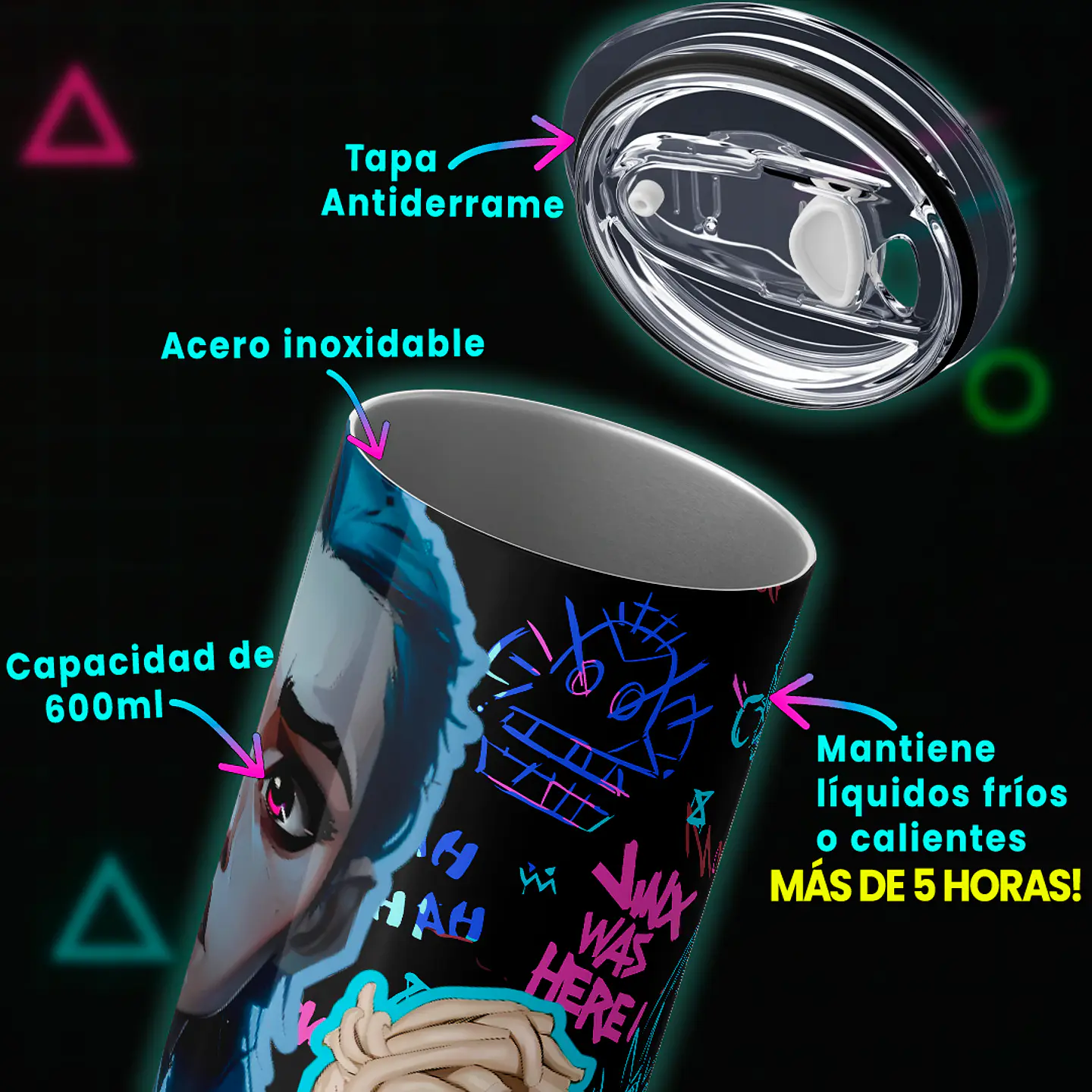 Vaso térmico 600ml - Diseño Arcane Jinx Graffiti Chaos 4