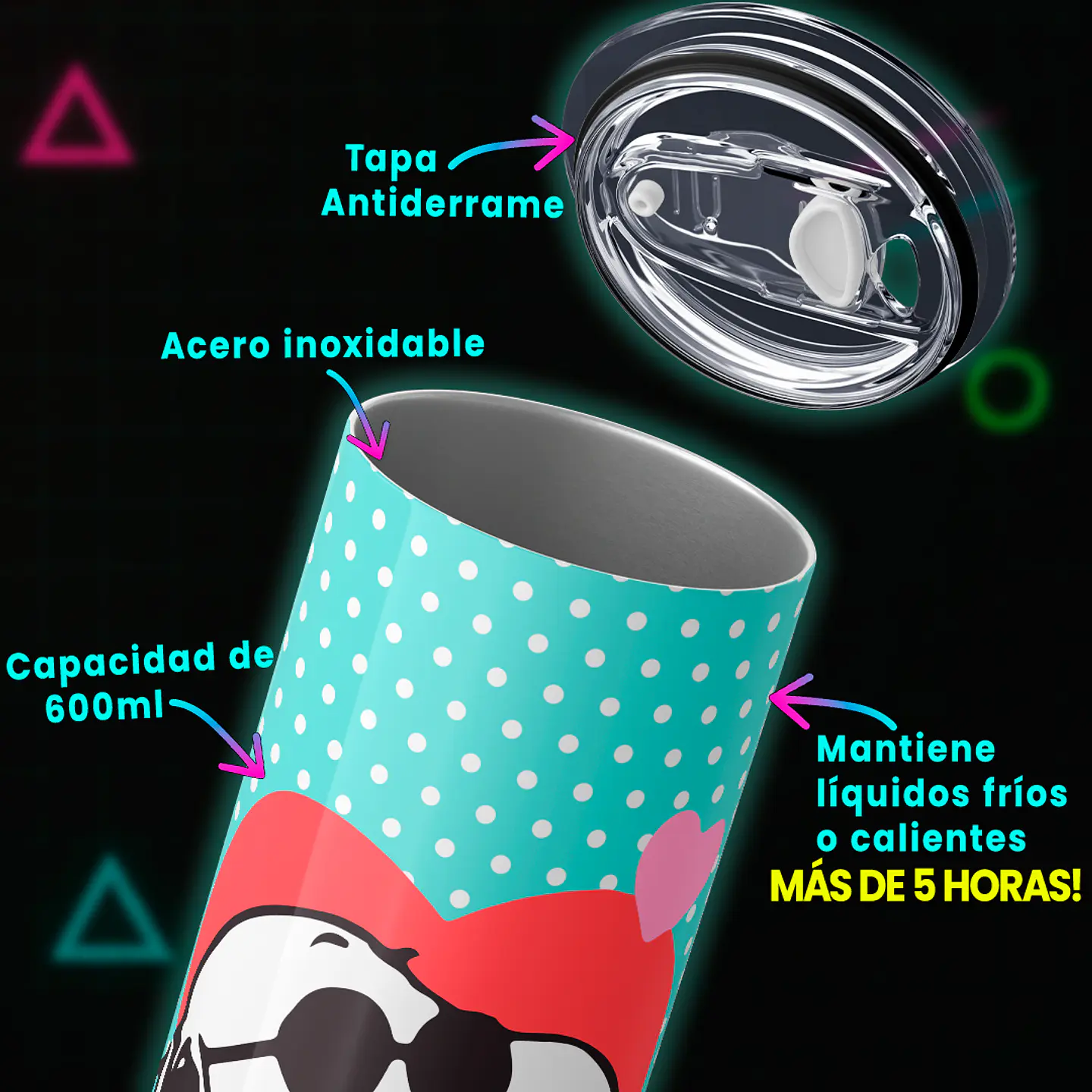 Vaso térmico 600ml - Diseño Snoopy Retro Heart & Dots 3