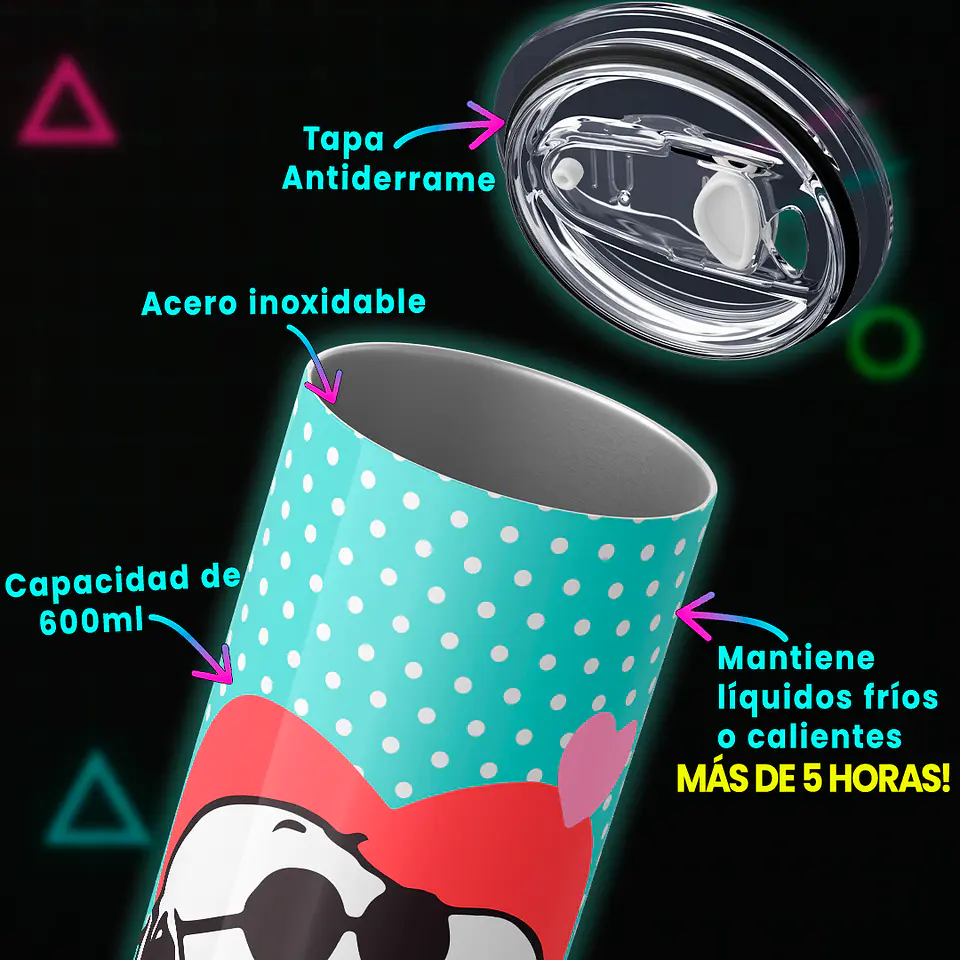 Vaso térmico 600ml - Diseño Snoopy Retro Heart & Dots 3