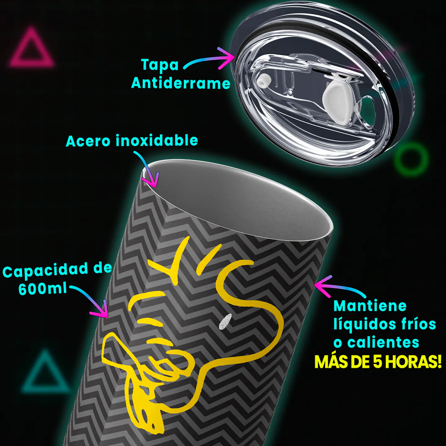 Vaso térmico 600ml - Diseño Snoopy & Woodstock Charcoal Zigzag 3