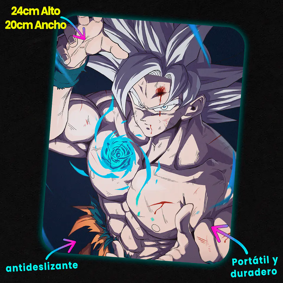 Mousepad 20x24 cm - Diseño Goku Ultra Instinto Dominado Aura 2