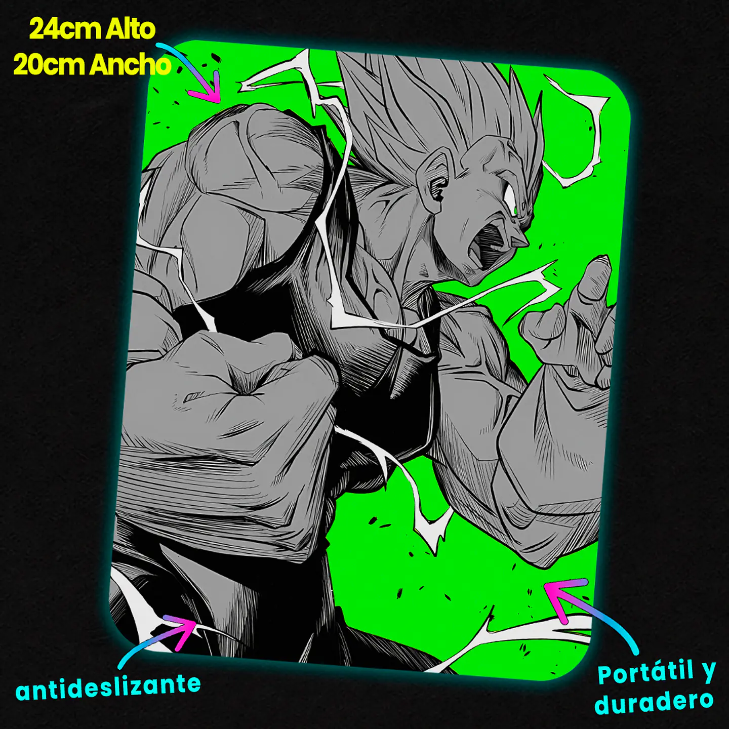 Mousepad 20x24 cm - Diseño Vegeta Manga Neon Burst 2
