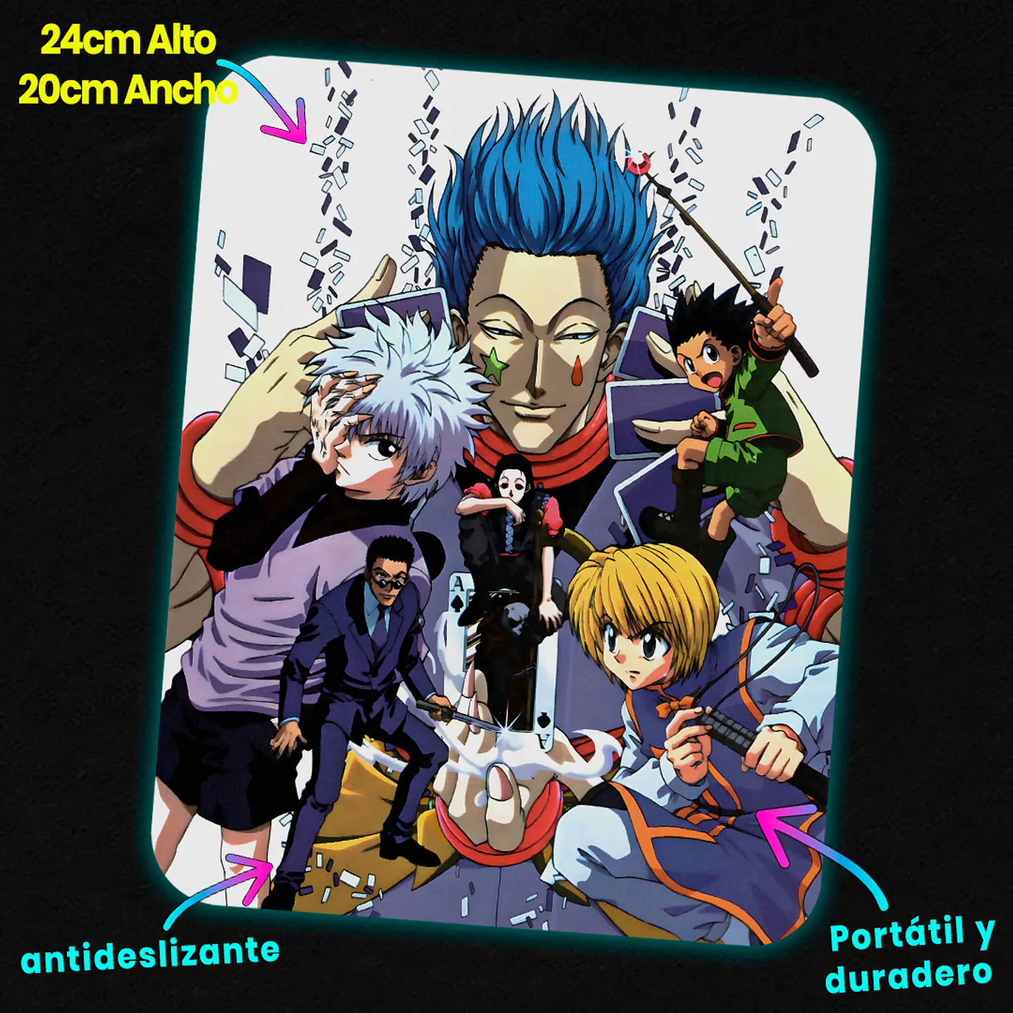 Mousepad 20x24 cm - Diseño Hisoka & Hunter Quartet Cards 2